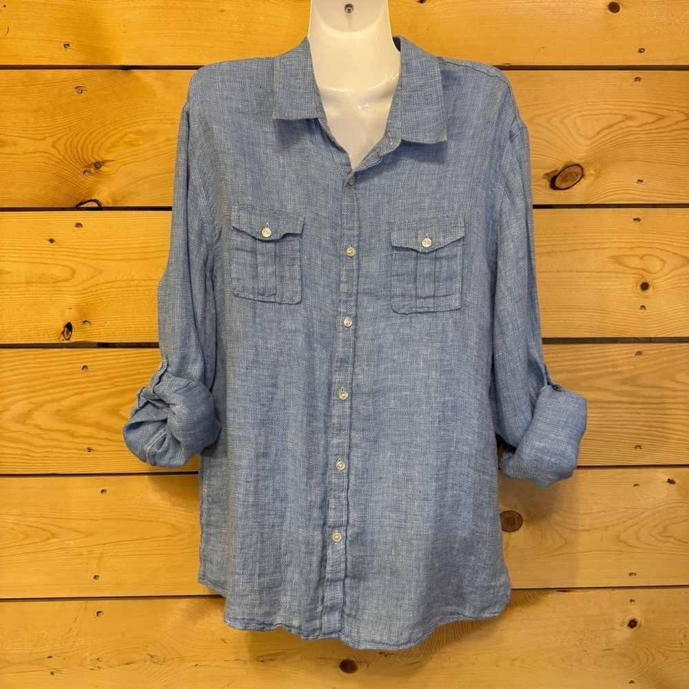 Murano Baird McNutt Men’s Blue Linen Slim Fit Button Down Shirt Size XL - Picture 8 of 10